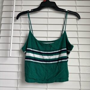 PacSun Green and White Striped Cropped Tank Top